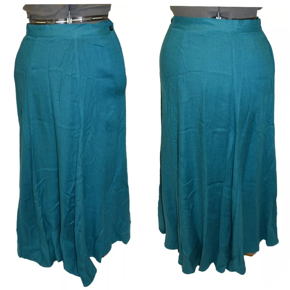 Anya by Mandy Vintage 80s Teal Blue Rayon Maxi Skirt size 11/12